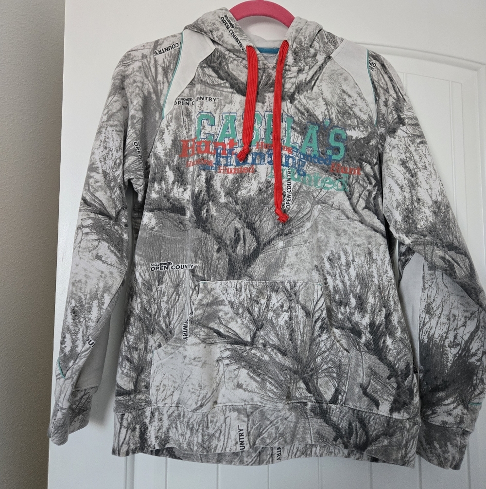 Cabela's Gray Camouflage Hoodie with Red Accents